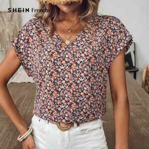 Shein French Floral V Neck